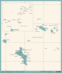 Seychelles Map - Vintage Detailed Vector Illustration