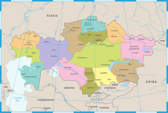 Kazakhstan Map - Detailed Vector Illustration