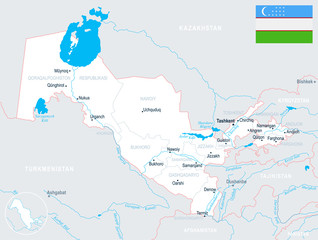 Uzbekistan, Map - Detailed Vector Illustration