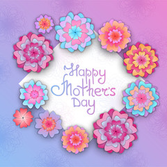 Fototapeta na wymiar Greeting card with flowers for Mother's Day in the style of cut paper.