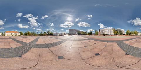 Full 360 degree panorama in equirectangular equidistant spherical projection on the city square on...