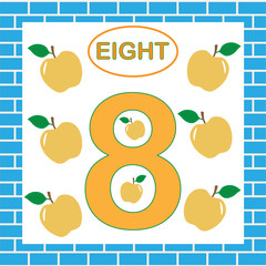 Number 8 (eight), card. Education for preschool children.