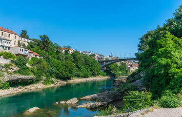 Fototapeta na wymiar In the city of Mostar there is a modern bridge for cars.