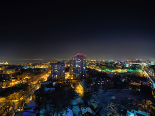 Naklejka premium Winter cityscape at night