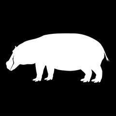 Silhouette of a standing hippopotamus. Side view.