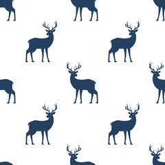 Seamless pattern with deer on white background. Deer side view. Vector illustration.