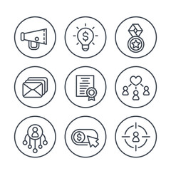 digital marketing line icons set on white