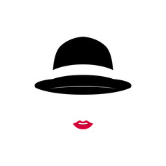 Beautiful Lady wearing vintage hat on white background. Vector illustration.