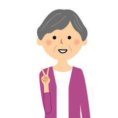 シニア女性　おばあちゃん　Vサイン　ピース