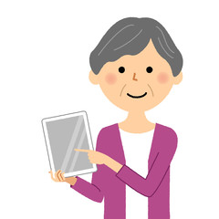 Wシニア女性　おばあちゃん　タブレット