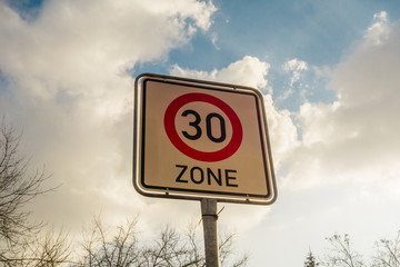number 30 traffic zone sign