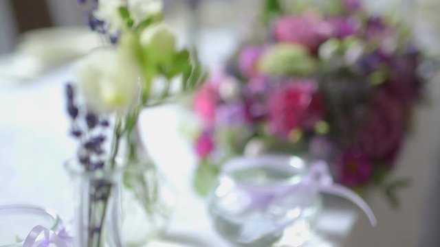 decorated table for a wedding dinner with flowers