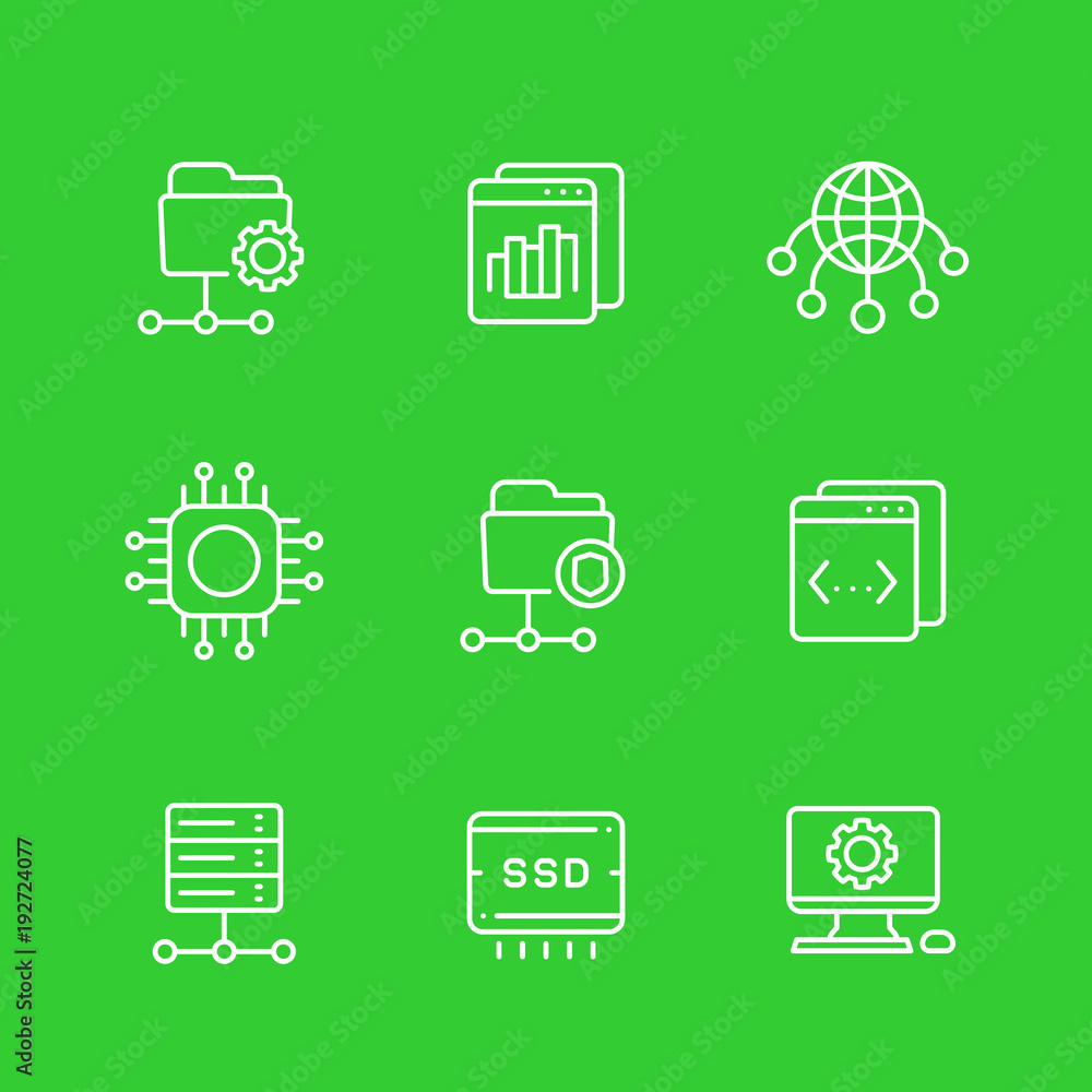 Poster hosting services, networks, ftp, servers line icons set