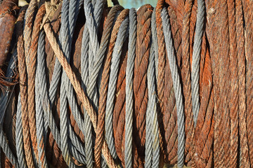  Old steel cable wrapped up in a coil 