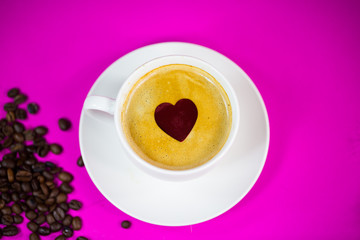 coffee with heart, pink background