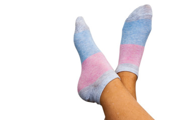 Socks on woman legs, isolated on white