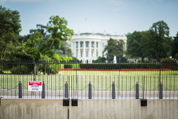 White house, the seat of the president of USA, protected by heavy fence and wall, Washingtron, DC