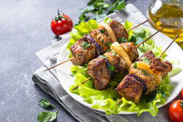 Grilled shish kebab or shashlik close up.