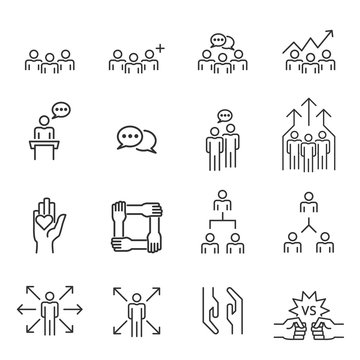People Icons ,Work Group Team, Persons Crowd Symbol Perfect Design Simple Set For Using In Website Infographics Report, Line Vector Illustration