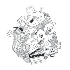 Vector illustration of artoon monsters. Cinema 3d. Vector illustration of friendly, cool, cute hand-drawn monsters.