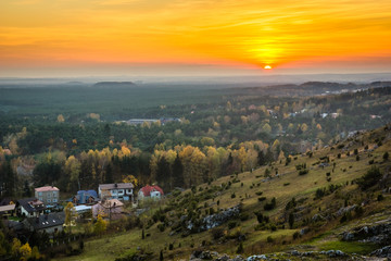 Sunset over the castle ruins in Olsztyn near Czestochowa, Silesia, Poland