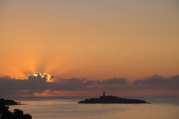 Fototapeta na wymiar Sunrise view from Puerto Acudía, Mallorca, Spain 