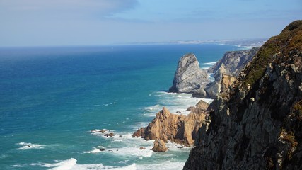 Fototapeta na wymiar Cabo da Roca, Portugal. Cabo da Roca is a wild and rugged headland that marks the most westerly point of mainland Europe