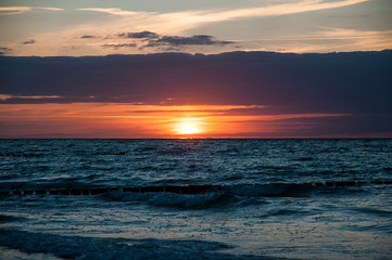 Ocean waves at sunset  