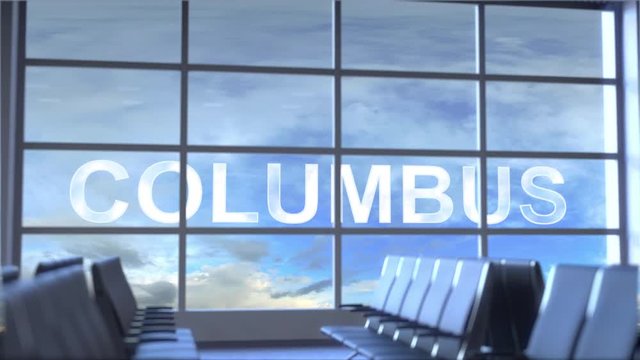 Commercial airplane landing at Columbus international airport. Travelling to the United States conceptual intro animation