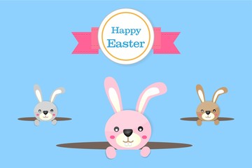Happy Easter Bunny Vector Vector Illustration Blue Background