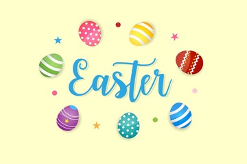 Happy Easter Eggs Vector Vector Illustration Yellow Background