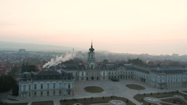 Aerial video of Festetics Castle in Keszthely, Hungary