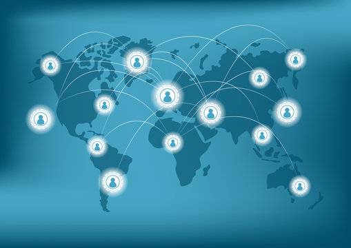 Global network connecttion over world map background, communication concept, vector