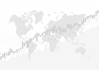 Candle stick graph chart in financial market with world map, Forex trading graphic concept, vector