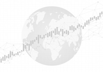 Candle stick graph chart in financial market with world map, Forex trading graphic concept, vector