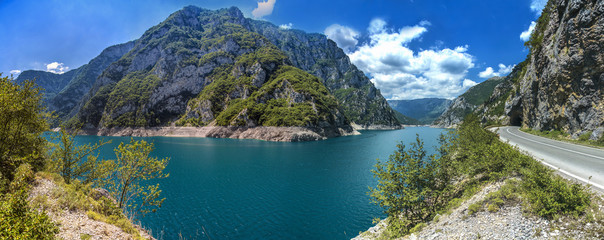 Naklejka na ściany i meble Beautiful landscape of Montenegro, Montenegro mountains, sea and mountains. Panorama