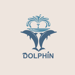 abstract emblem of jumping dolphin and sea wave