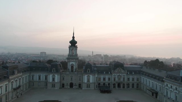 Aerial video of Festetics Castle in Keszthely, Hungary