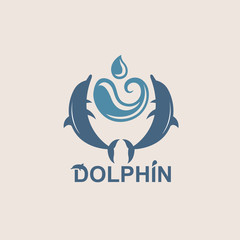 abstract emblem of jumping dolphin and sea wave