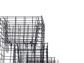 Reinforcement structure. Structure of building under construction isolated on white background. Construction industry, rebar steel rods