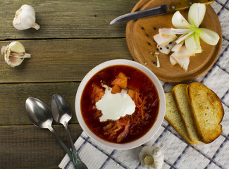 plate with a winter soup-borscht