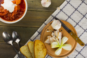 plate with a winter soup-borscht