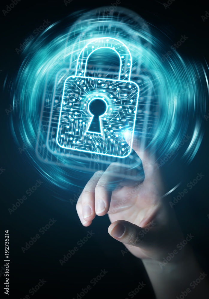Leinwandbilder businessman using digital padlock with data protection 3d rendering