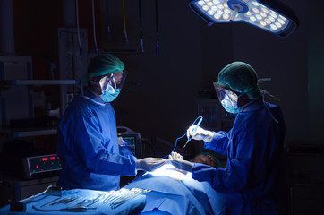 group of Doctor and Assistant surgeons work for rescue patient in operation room at hospital,...