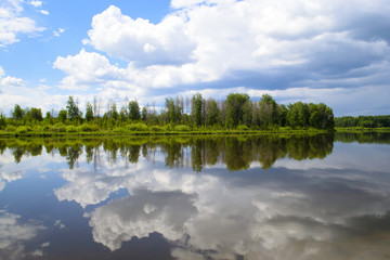 Beautiful landscape about reflection of clouds in the lake.