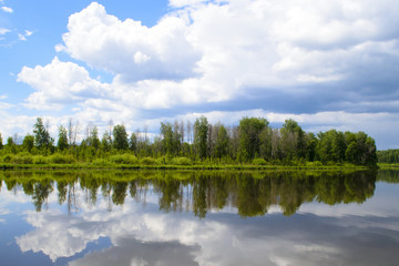 Beautiful landscape about reflection of clouds in the lake.