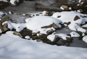 snow on the freezing edge of the river