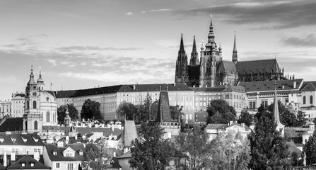 Prague historical center with the castle,Hradcany,Charles bridge and Vltava river, Prague, Czech Republic