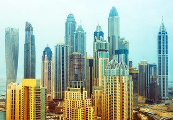 Obraz premium Amazing rooftop view on Dubai Marina skyscrapers, Dubai, United Arab Emirates
