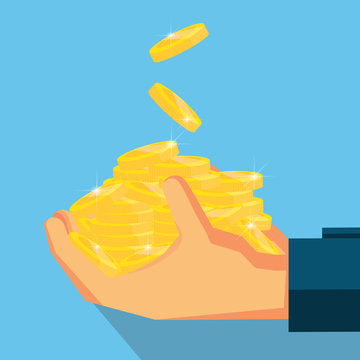 Pile coins on hand .Vector design for business finance.